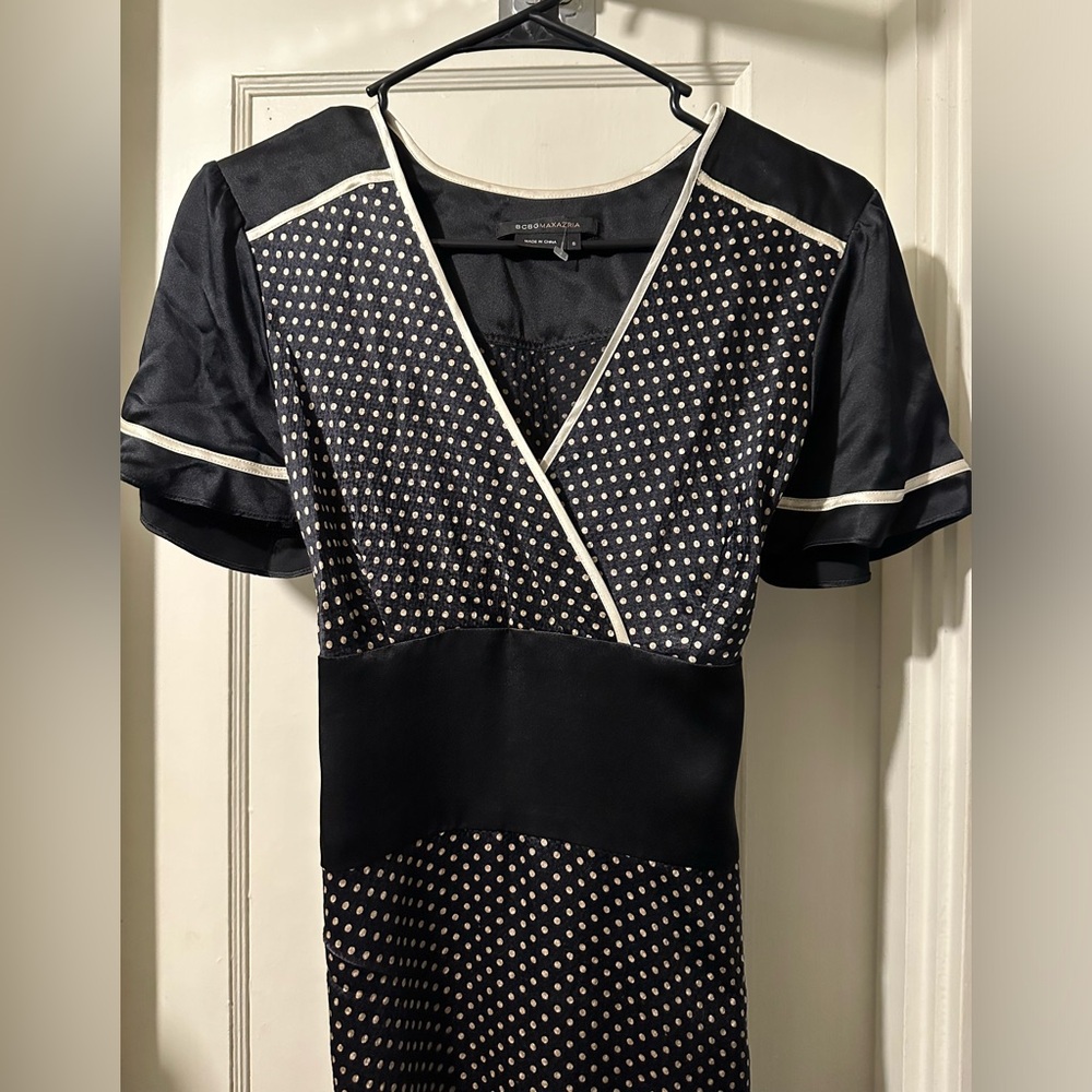 BCBGMaxAzria Black and White Polka Dot Midi Dress